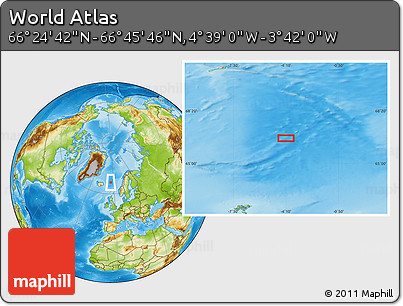 Physical Location Map of the Area around 66° 35' 14" N, 4° 10' 30" W