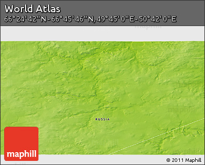Physical 3D Map of the Area around 66° 35' 14" N, 50° 13' 30" E
