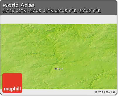 Physical 3D Map of the Area around 66° 35' 14" N, 50° 13' 30" E