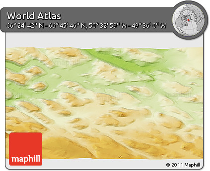 Physical 3D Map of the Area around 66° 35' 14" N, 50° 4' 30" W