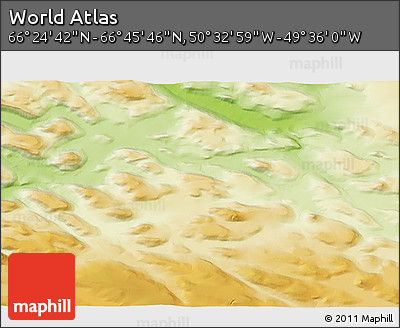Physical 3D Map of the Area around 66° 35' 14" N, 50° 4' 30" W