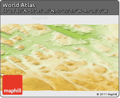 Physical 3D Map of the Area around 66° 35' 14" N, 50° 4' 30" W
