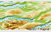 Physical 3D Map of the area around 66° 35' 14" N, 52° 37' 30" W