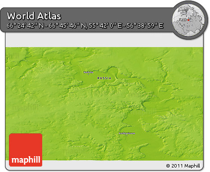 Physical 3D Map of the Area around 66° 35' 14" N, 56° 10' 29" E