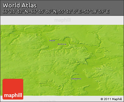 Physical 3D Map of the Area around 66° 35' 14" N, 56° 10' 29" E