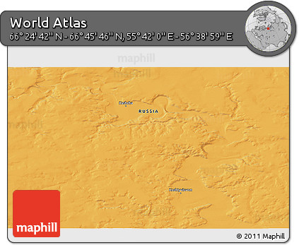 Political 3D Map of the Area around 66° 35' 14" N, 56° 10' 29" E