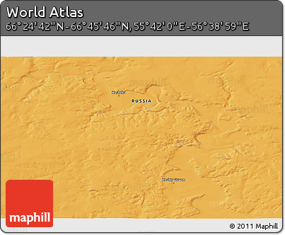 Political 3D Map of the Area around 66° 35' 14" N, 56° 10' 29" E