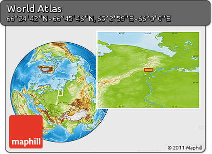 Physical Location Map of the Area around 66° 35' 14" N, 65° 31' 30" E