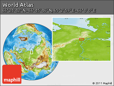 Physical Location Map of the Area around 66° 35' 14" N, 65° 31' 30" E