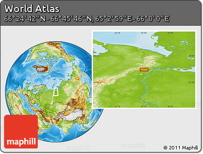 Physical Location Map of the Area around 66° 35' 14" N, 65° 31' 30" E