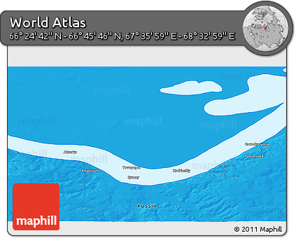 Political 3D Map of the Area around 66° 35' 14" N, 68° 4' 29" E
