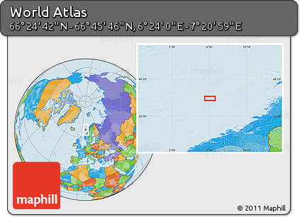 Political Location Map of the Area around 66° 35' 14" N, 6° 52' 30" E