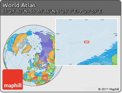 Political Location Map of the Area around 66° 35' 14" N, 6° 52' 30" E
