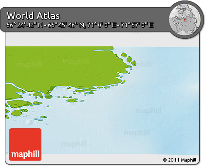 Physical 3D Map of the Area around 66° 35' 14" N, 71° 28' 29" E