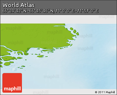 Physical 3D Map of the Area around 66° 35' 14" N, 71° 28' 29" E