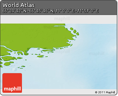 Physical 3D Map of the Area around 66° 35' 14" N, 71° 28' 29" E
