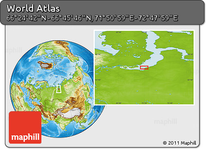 Physical Location Map of the Area around 66° 35' 14" N, 72° 19' 29" E