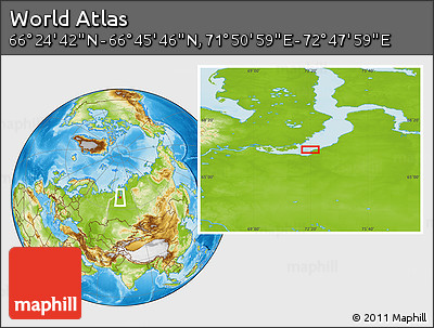 Physical Location Map of the Area around 66° 35' 14" N, 72° 19' 29" E