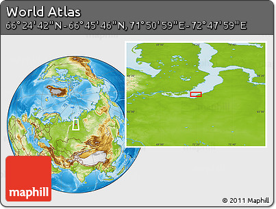 Physical Location Map of the Area around 66° 35' 14" N, 72° 19' 29" E