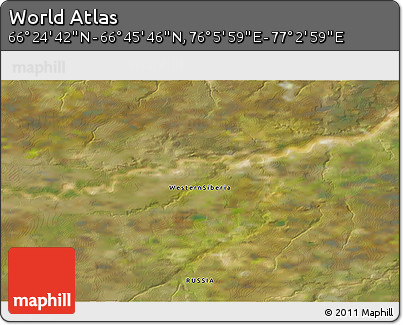 Satellite 3D Map of the Area around 66° 35' 14" N, 76° 34' 29" E