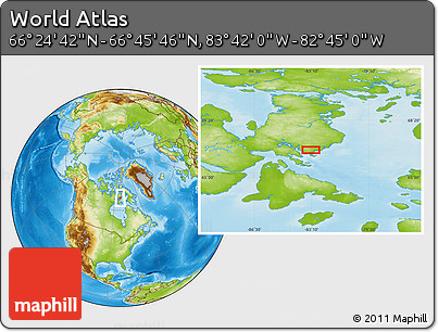 Physical Location Map of the Area around 66° 35' 14" N, 83° 13' 29" W