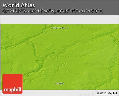 Physical 3D Map of the Area around 66° 35' 14" N, 84° 13' 29" E