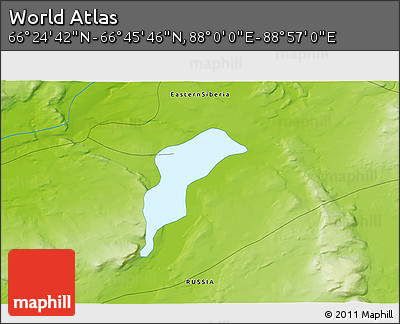 Physical 3D Map of the Area around 66° 35' 14" N, 88° 28' 29" E