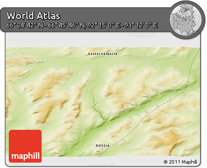 Physical 3D Map of the Area around 66° 35' 14" N, 92° 43' 29" E