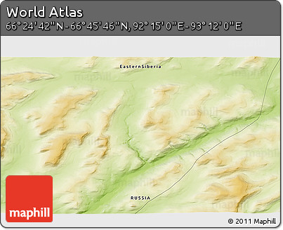 Physical 3D Map of the Area around 66° 35' 14" N, 92° 43' 29" E