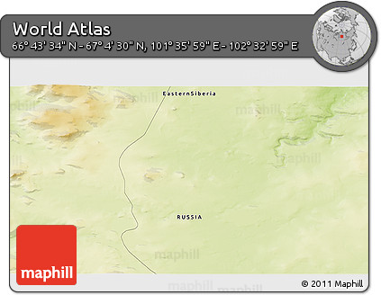 Physical 3D Map of the Area around 66° 54' 2" N, 102° 4' 29" E