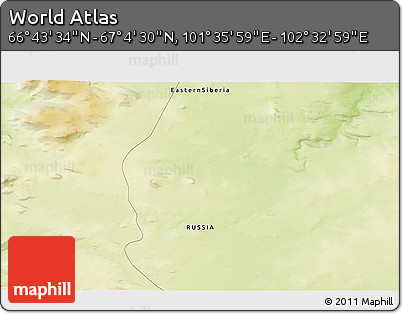 Physical 3D Map of the Area around 66° 54' 2" N, 102° 4' 29" E