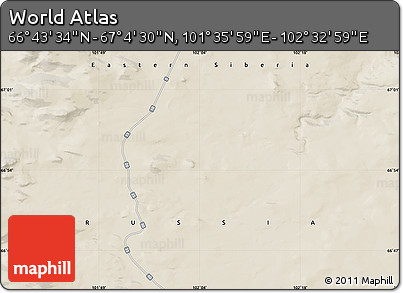 Shaded Relief Map of the Area around 66° 54' 2" N, 102° 4' 29" E