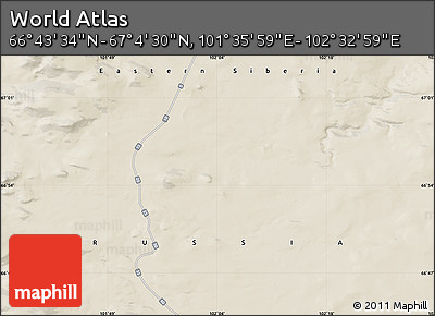 Shaded Relief Map of the Area around 66° 54' 2" N, 102° 4' 29" E