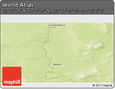 Physical 3D Map of the Area around 66° 54' 2" N, 103° 46' 30" E