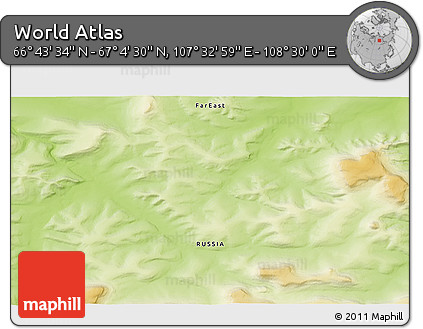 Physical 3D Map of the Area around 66° 54' 2" N, 108° 1' 30" E
