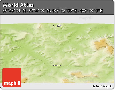 Physical 3D Map of the Area around 66° 54' 2" N, 108° 1' 30" E