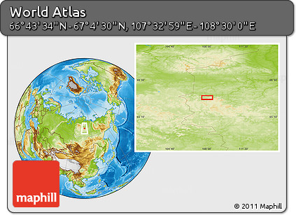 Physical Location Map of the Area around 66° 54' 2" N, 108° 1' 30" E