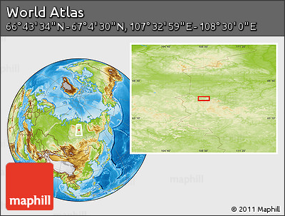 Physical Location Map of the Area around 66° 54' 2" N, 108° 1' 30" E