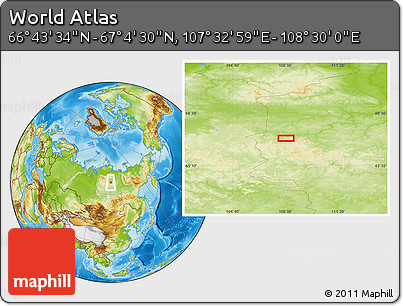 Physical Location Map of the Area around 66° 54' 2" N, 108° 1' 30" E