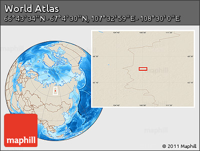 Shaded Relief Location Map of the Area around 66° 54' 2" N, 108° 1' 30" E