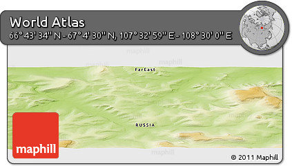 Physical Panoramic Map of the Area around 66° 54' 2" N, 108° 1' 30" E