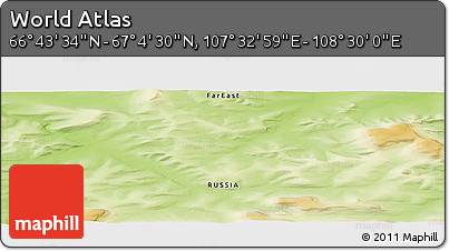 Physical Panoramic Map of the Area around 66° 54' 2" N, 108° 1' 30" E