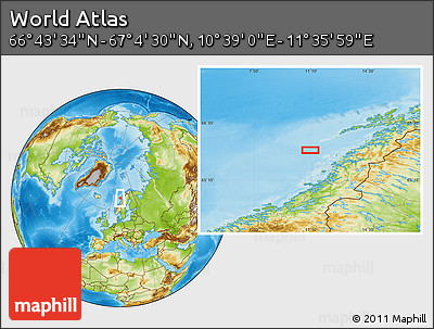 Physical Location Map of the Area around 66° 54' 2" N, 11° 7' 30" E