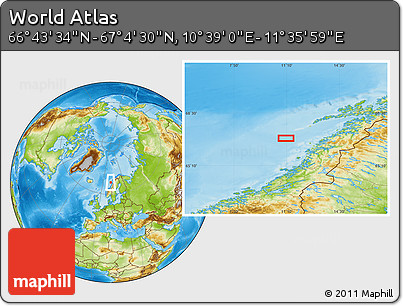 Physical Location Map of the Area around 66° 54' 2" N, 11° 7' 30" E