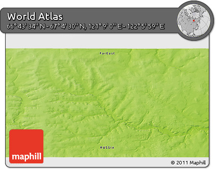 Physical 3D Map of the Area around 66° 54' 2" N, 121° 37' 30" E