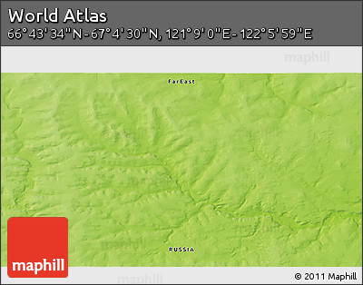 Physical 3D Map of the Area around 66° 54' 2" N, 121° 37' 30" E
