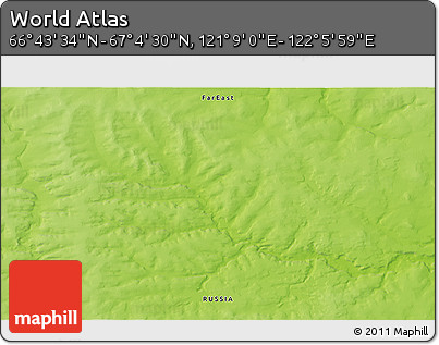 Physical 3D Map of the Area around 66° 54' 2" N, 121° 37' 30" E