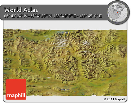 Satellite 3D Map of the Area around 66° 54' 2" N, 129° 16' 30" E