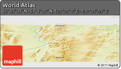 Physical Panoramic Map of the Area around 66° 54' 2" N, 130° 7' 30" E