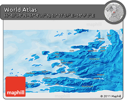 Political 3D Map of the Area around 66° 54' 2" N, 13° 40' 30" E